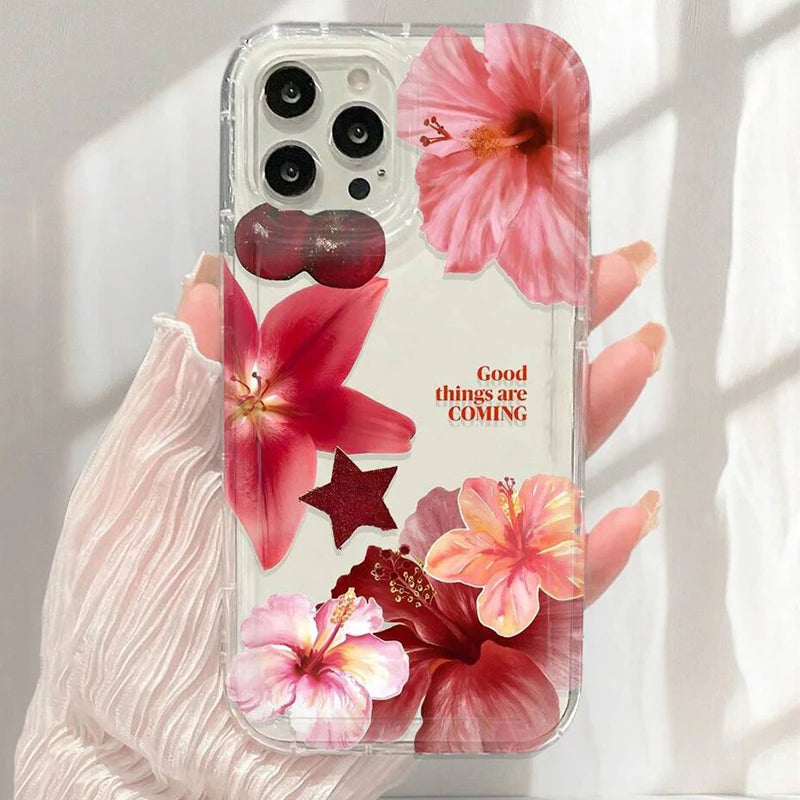 Transparent cherry blossom iPhone case with shockproof protection