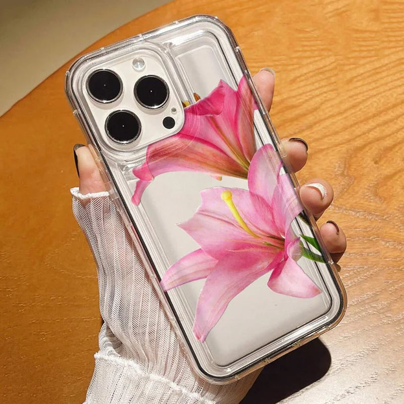 Transparent flower print case for iPhone 15 and 16 series