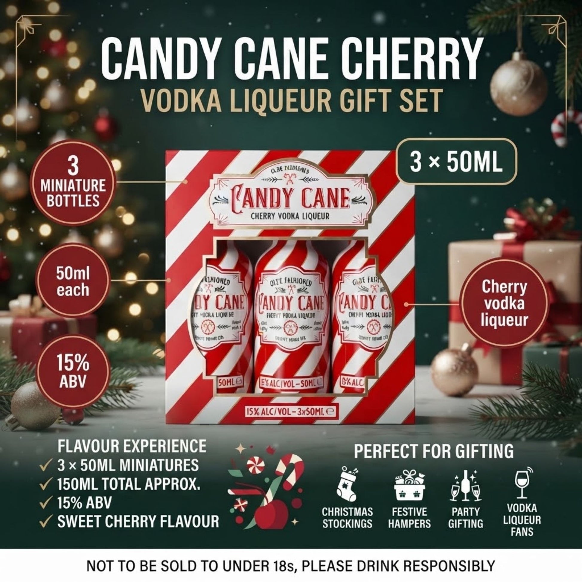 Three miniature bottles of cherry vodka liqueur
