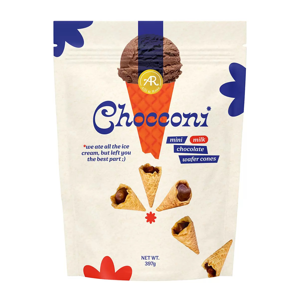 Chocconi Mini Milk Chocolate Wafer Cones 397g snack