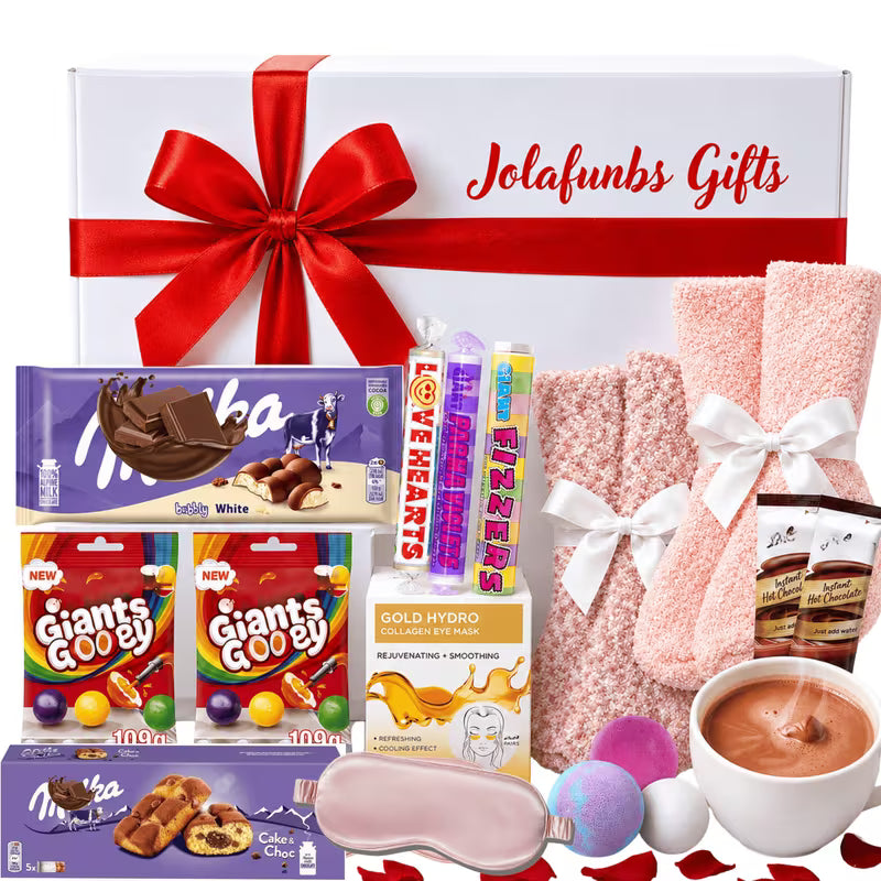 Chocolate and candy gift box with cosy pamper accessories