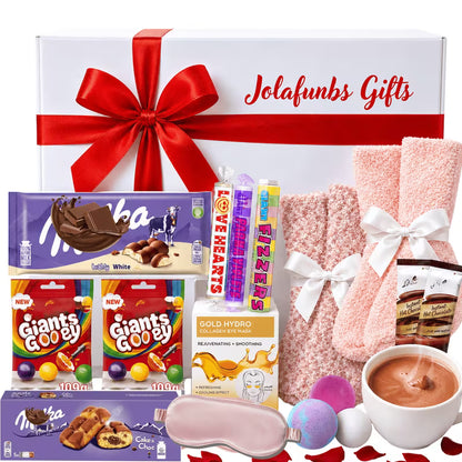 Chocolate and candy gift box with cosy pamper accessories