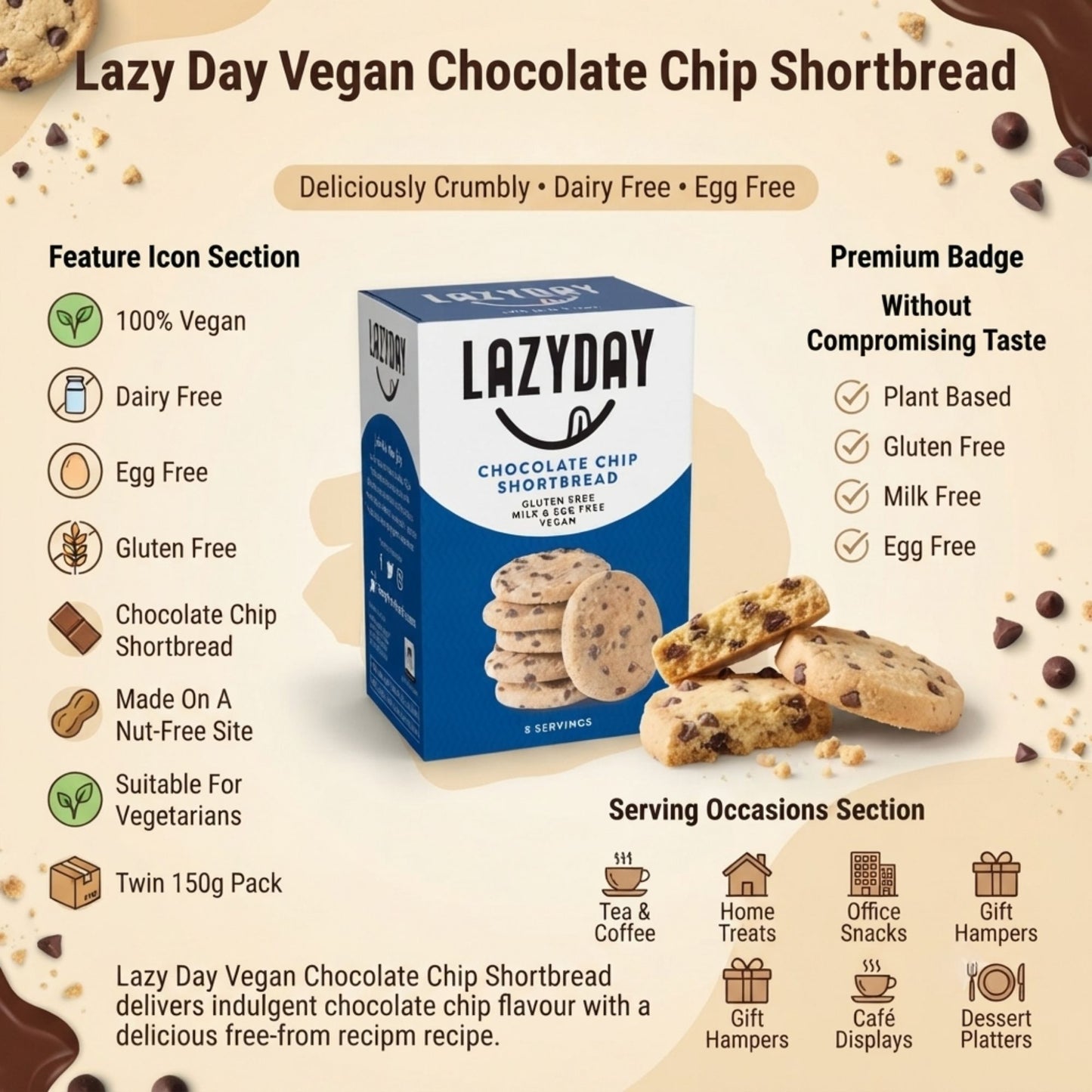 Gluten free chocolate chip shortbread biscuits