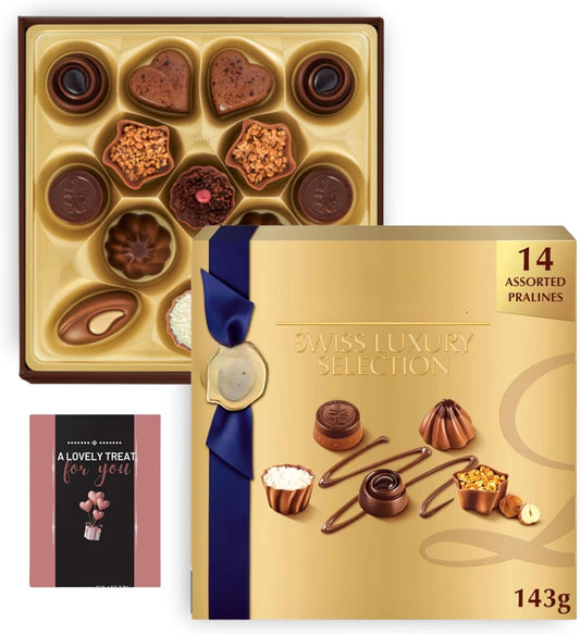 Chocolate Gift Box Creation Dessert 14 Assorted Fine White, Dark & Milk Chocolates 143g with Cards – Perfect for Christmas, Birthdays, Thank You, and Congratulations Gifts for Men, Women, Mum & Dad