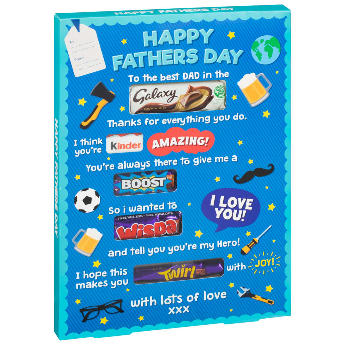 Edible chocolate greeting card with assorted sweet bars