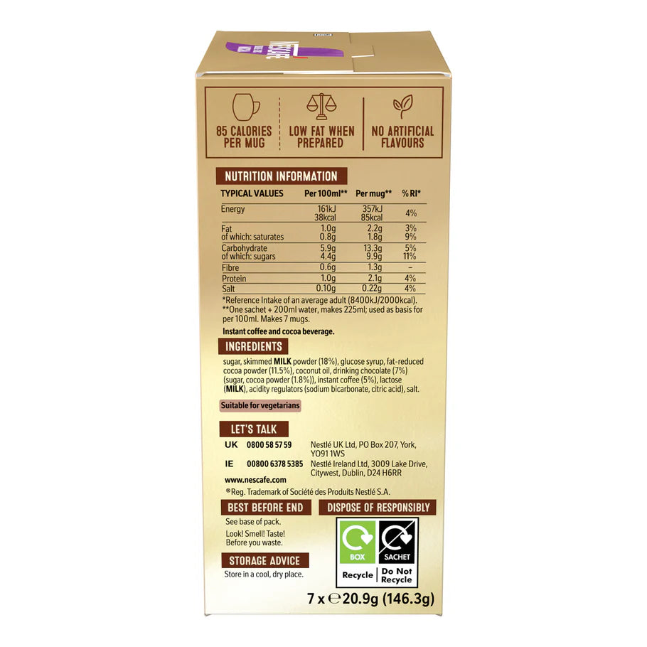 Nescafé sachets with low fat and no artificial flavours