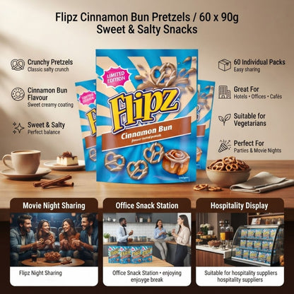Sweet cinnamon coated Flipz pretzel snacks