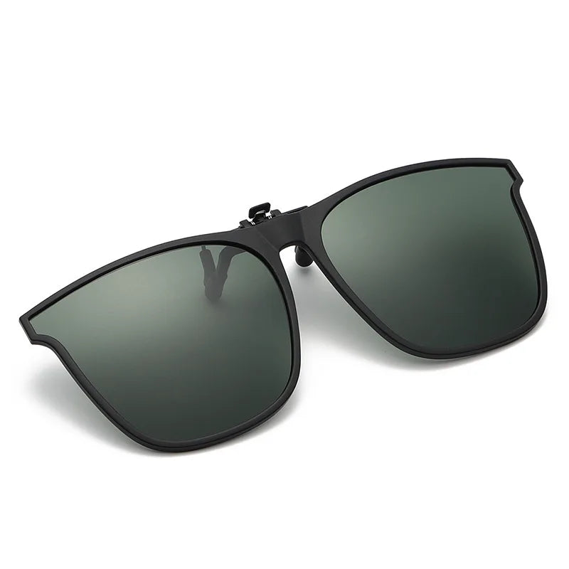 Round clip on sunglasses model wearing driving sunny day