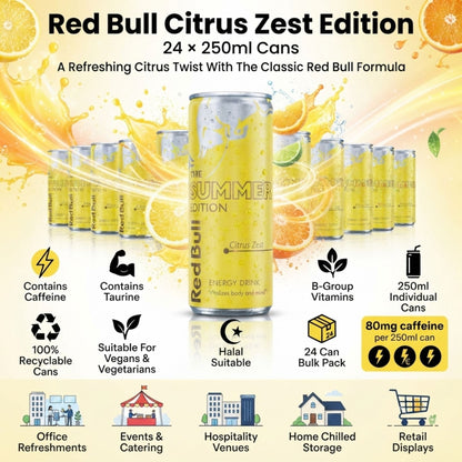 Citrus flavoured Red Bull energy drink cans