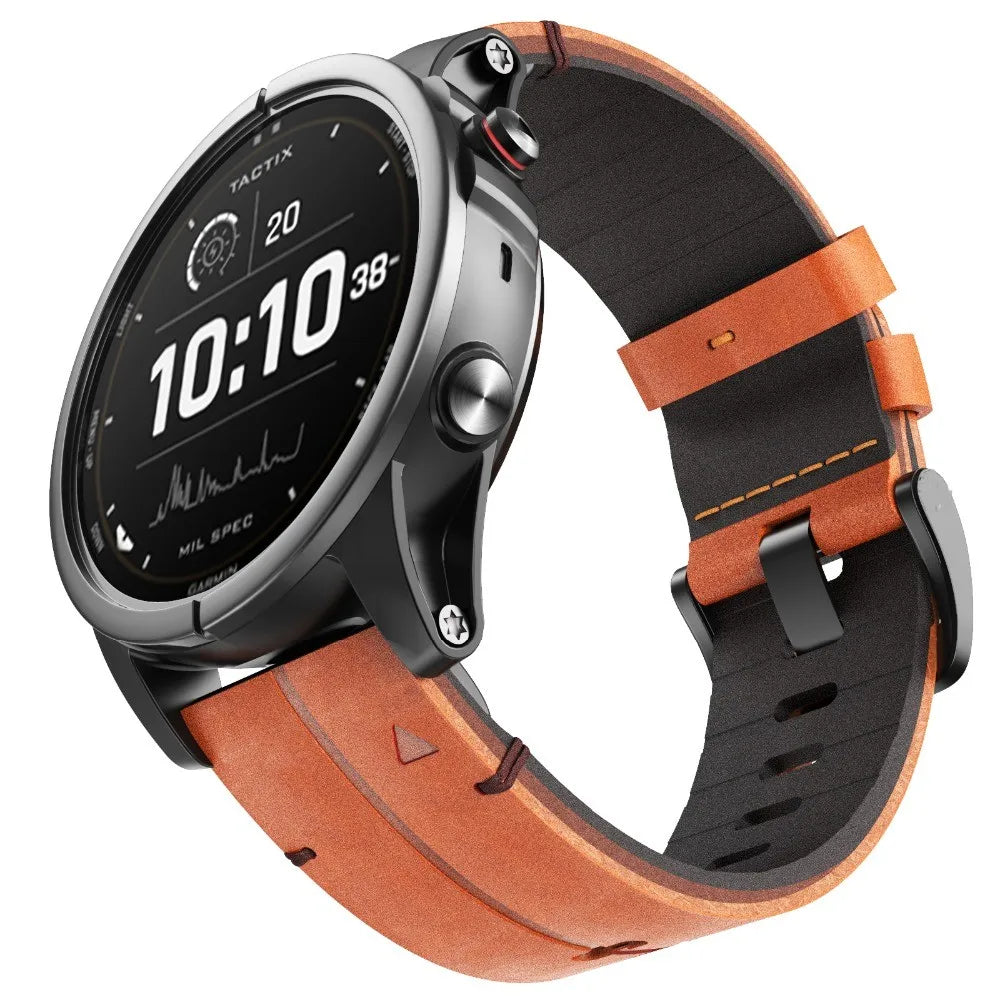 genuine leather brown strap Garmin stainless steel clasp