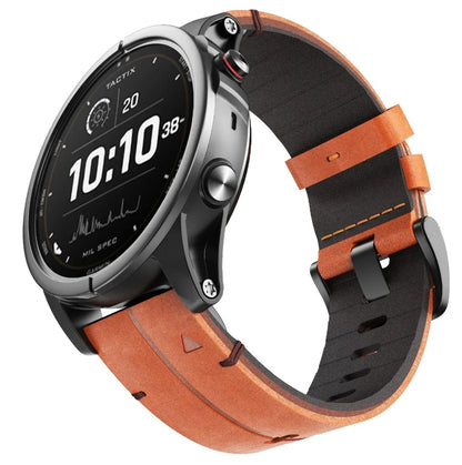 genuine leather brown strap Garmin stainless steel clasp