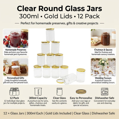 Clear Glass Preserve Jars with Gold Lids
