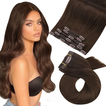 14 inch clip in human hair extensions dark brown