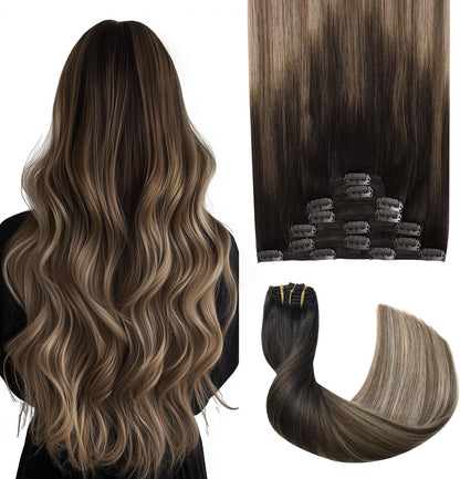 Clip in human hair extensions 7 piece set 120g