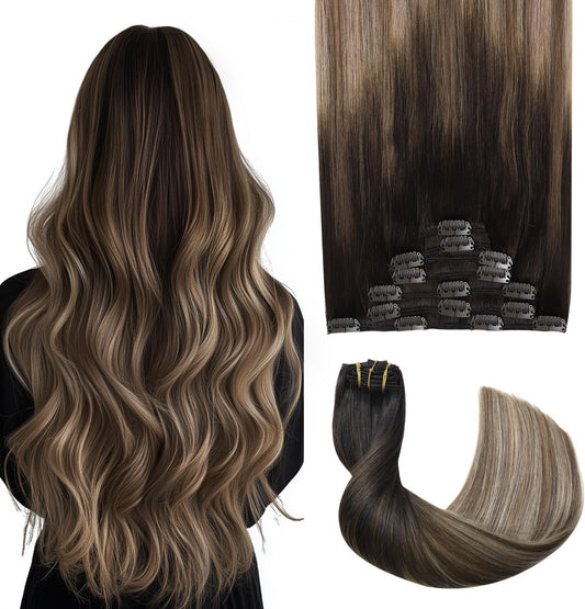 Clip in human hair extensions 7 piece set 120g