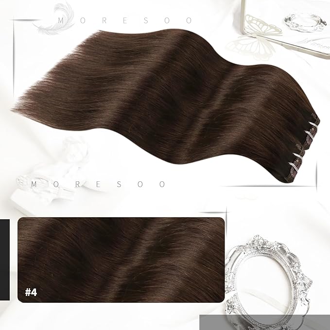 piece 14-inch real human hair extensions dark brown natural look