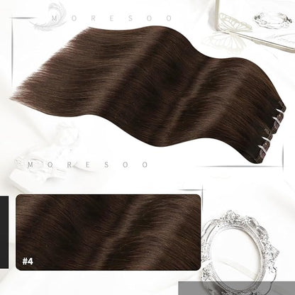 piece 14-inch real human hair extensions dark brown natural look