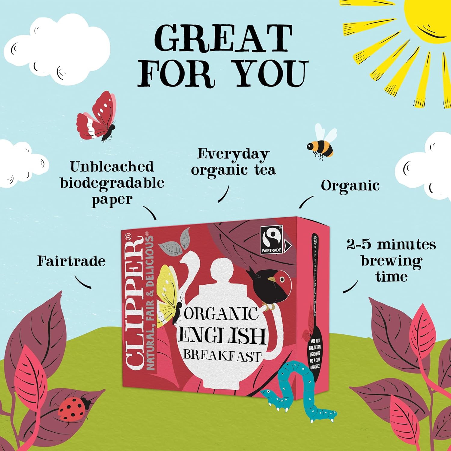 Unbleached biodegradable Clipper Fairtrade tea bags