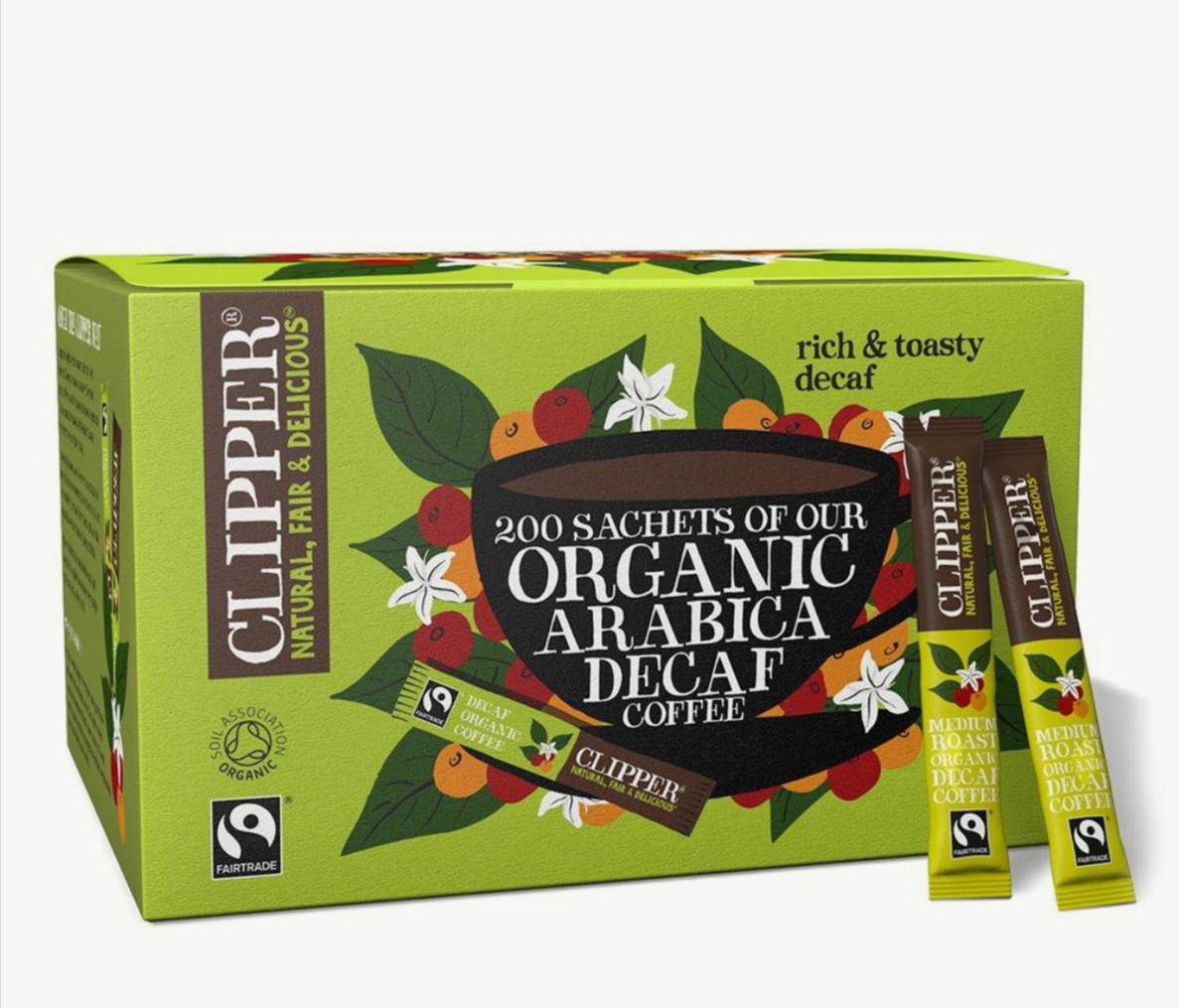 Clipper Fairtrade Organic decaf coffee stick portions box of 200