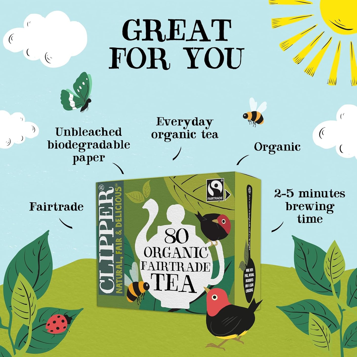 Unbleached biodegradable tea bags from Clipper Organic