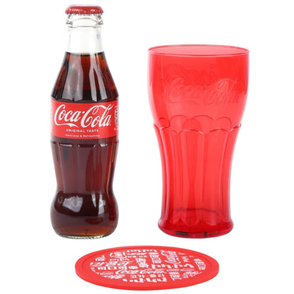 Red Coca-Cola contour cup with coaster