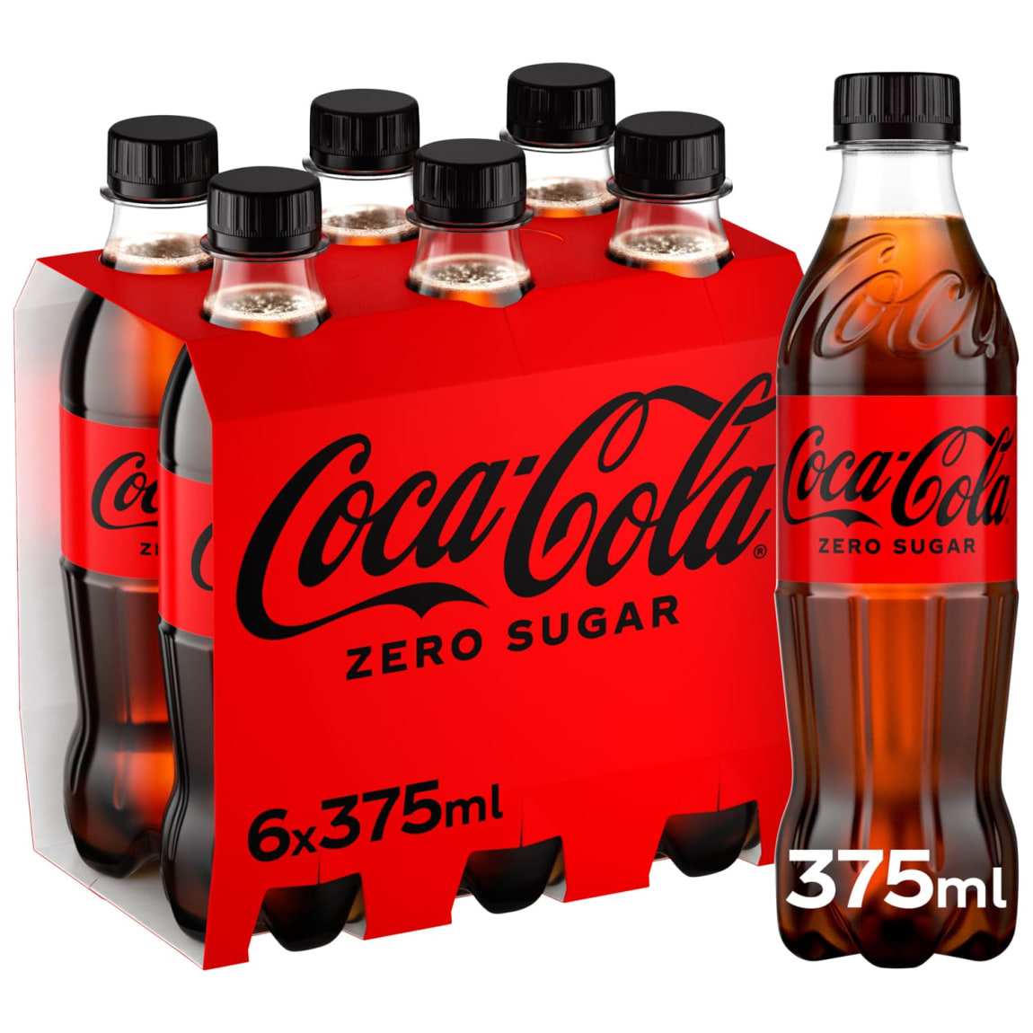 Coca-Cola Zero Sugar 6 x 375ml bottles for sugar-free refreshment