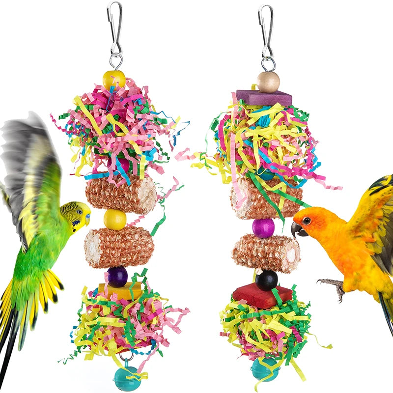 Parakeet foraging toy set with colourful materials