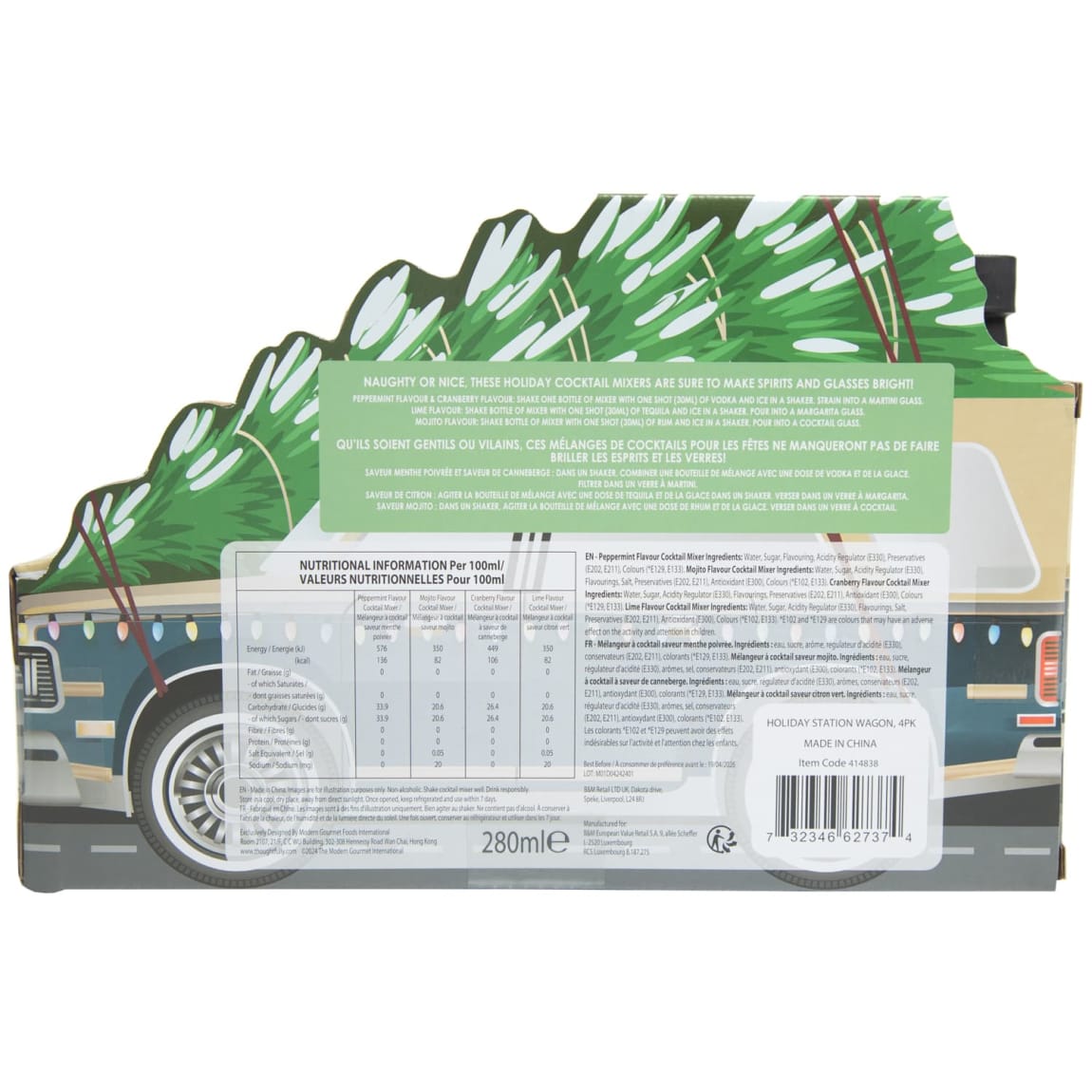 Mini cocktail set featuring Peppermint, Mojito, Cranberry, and Lime