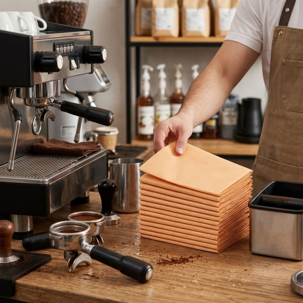 Heat resistant orange cloths for the coffee industry