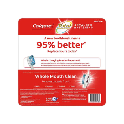 Colgate Total Whitening Medium Toothbrush, 8 pack for bright and clean teeth