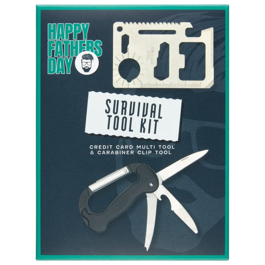 Credit card multi-tool and carabiner survival kit set