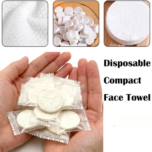 Compressed disposable face towels 50 or 100 pack