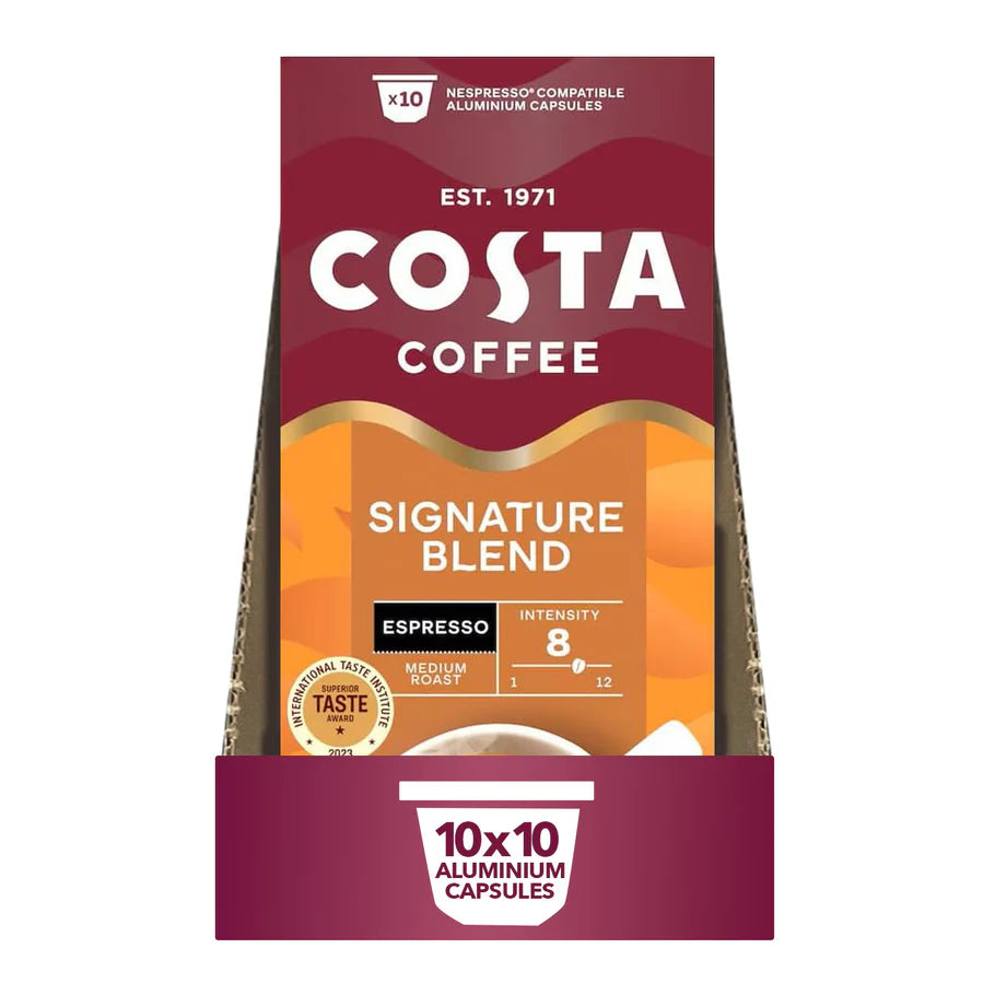 Costa Signature Blend Espresso Coffee Capsules Case – 100 Nespresso Compatible Pods