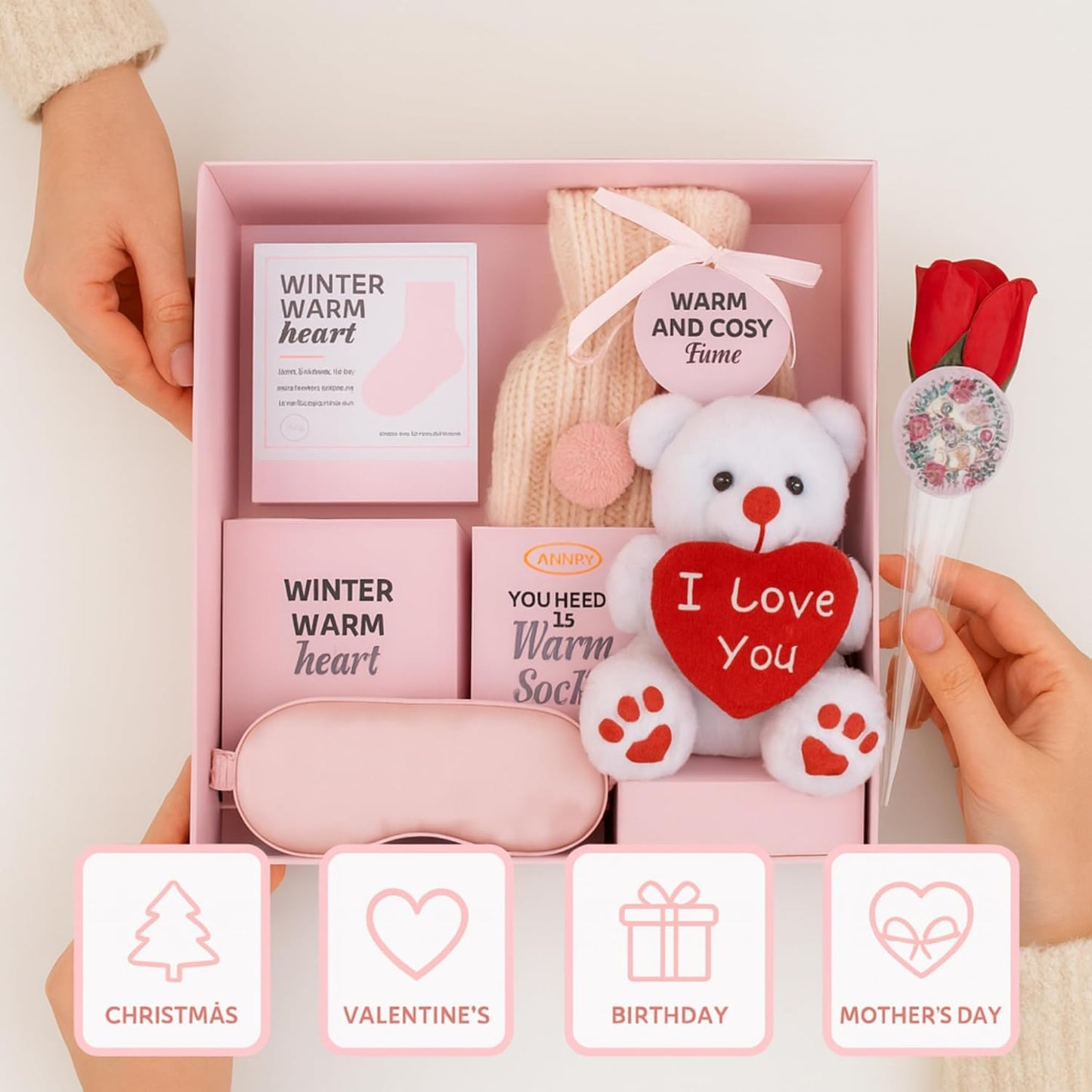 Cosy gift hamper with teddy and hot chocolate