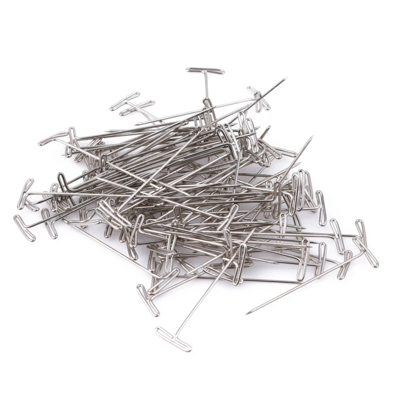 Stainless steel T pins close up tip detail nickel plated