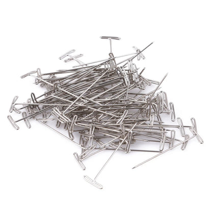 Stainless steel T pins close up tip detail nickel plated