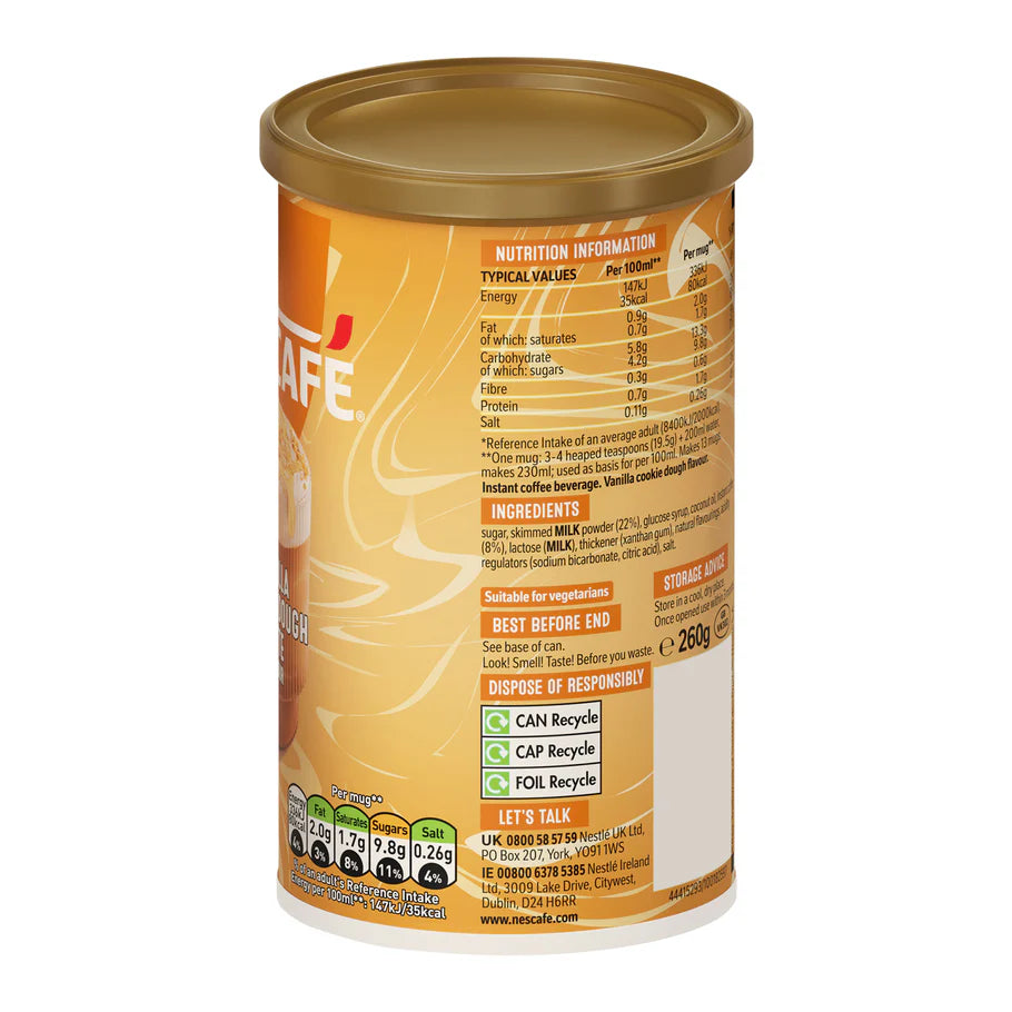 Café-style vanilla cookie dough latte for home or office