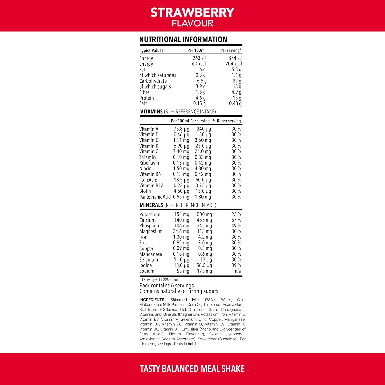 Convenient 6x 325 ml meal shakes