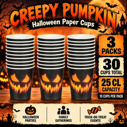 Three packs of Creepy Pumpkin Halloween paper cups