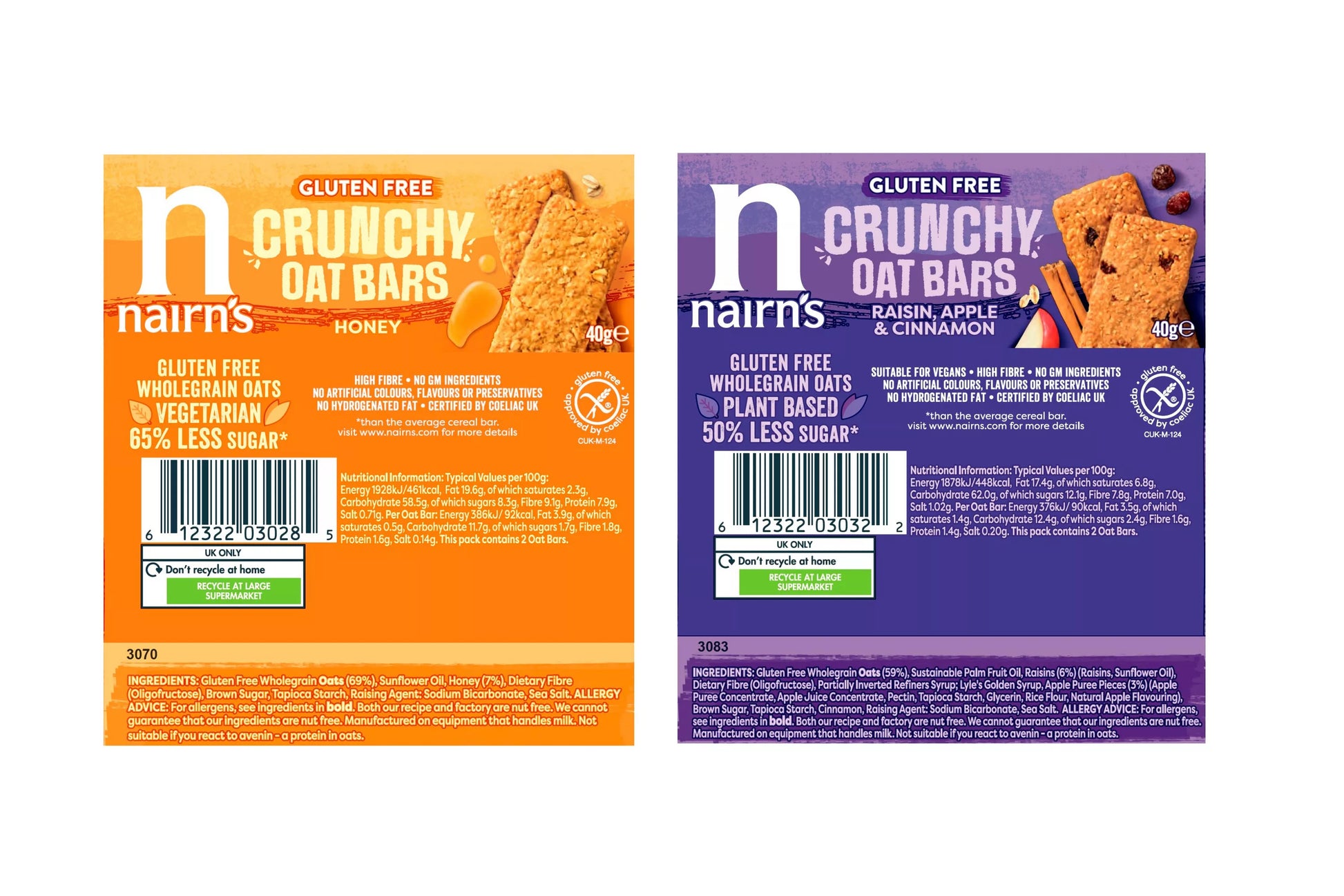 Healthy crunchy oat bars suitable for vegetarians