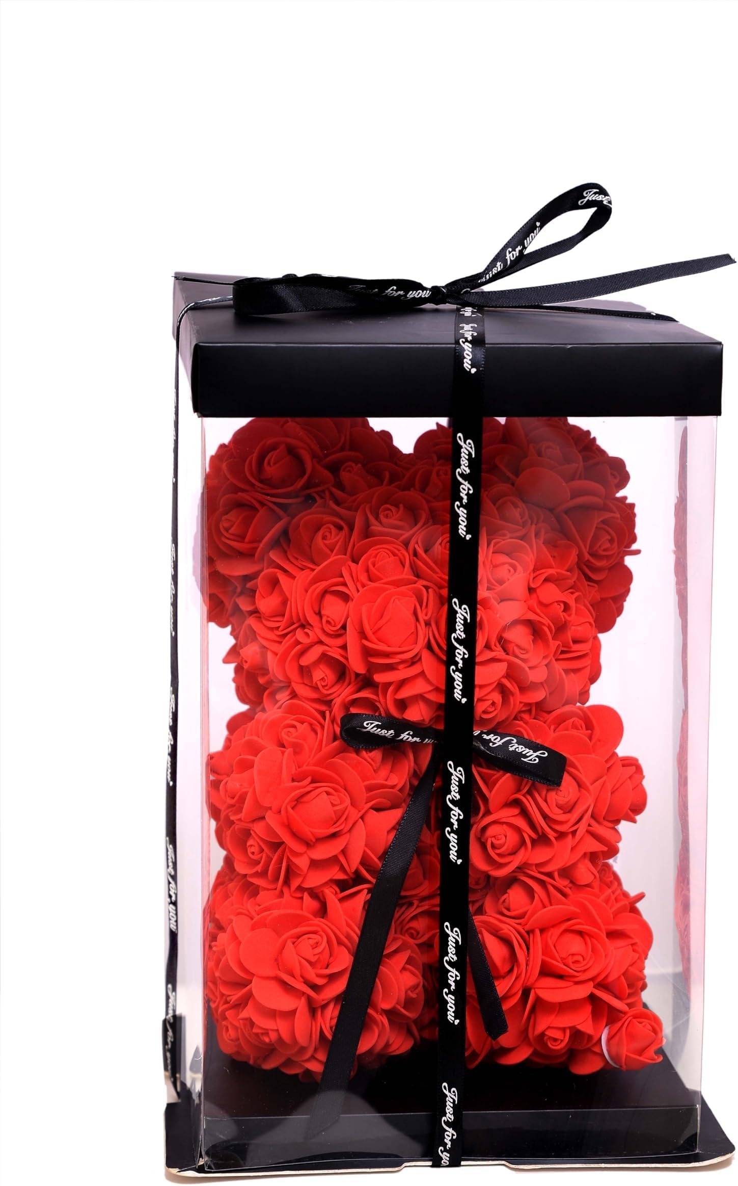 Cute rose teddy bear gift with bow and greeting card