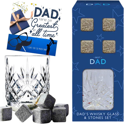 Whiskey glass and stones gift set for Dad in stylish packaging