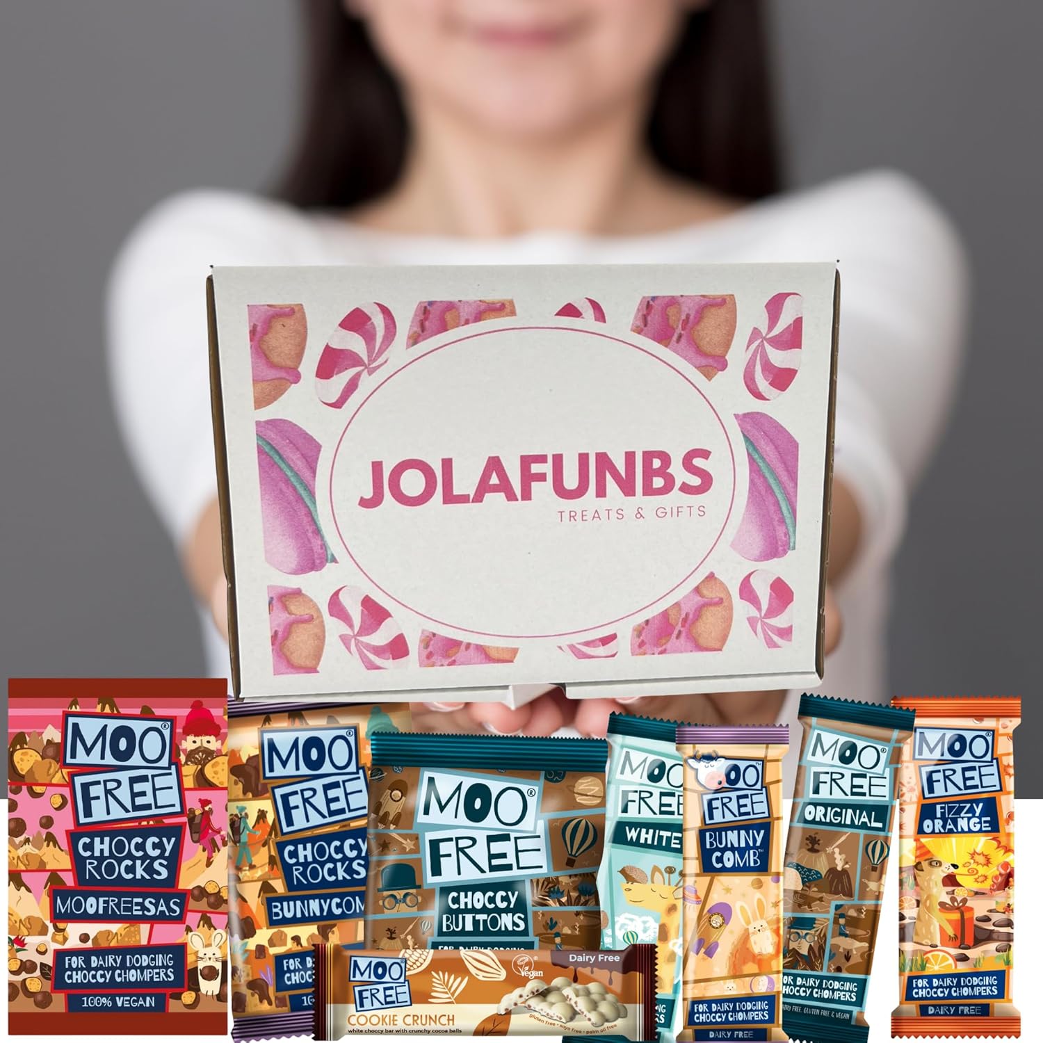 Dairy-free chocolate hamper with Moo Free bars and gift packaging