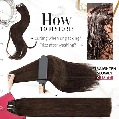 Dark brown 14 inch clip-in hair extensions 80g lightweight and natural