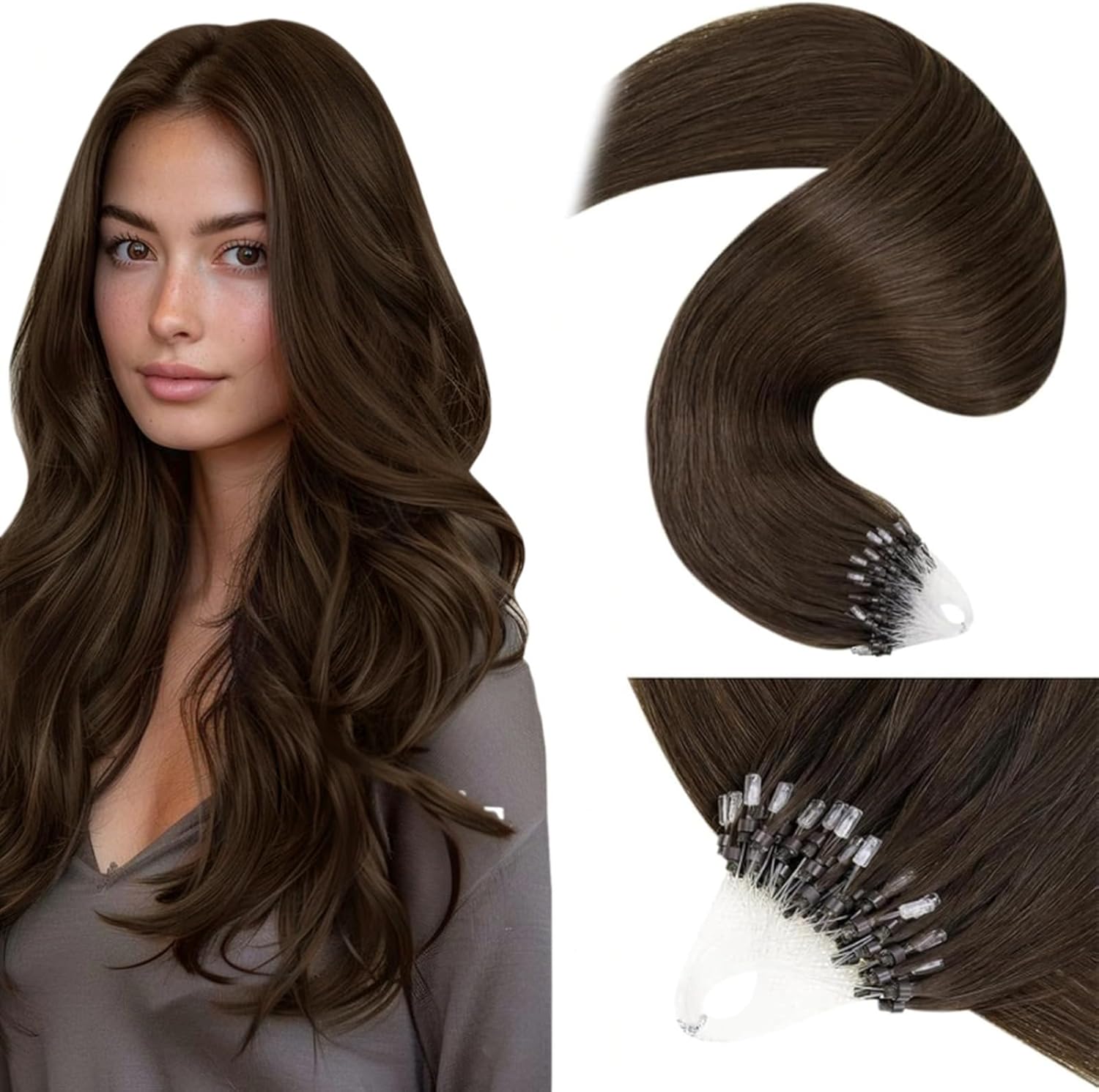 18 inch micro ring hair extensions in dark brown