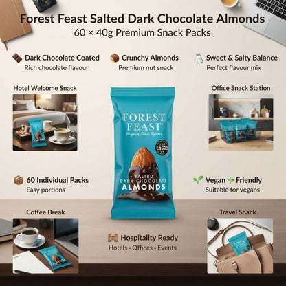 Vegan dark chocolate coated almond snacks