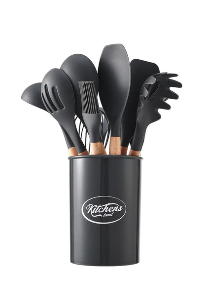 Dark Grey Silicone Cooking Utensil Kit