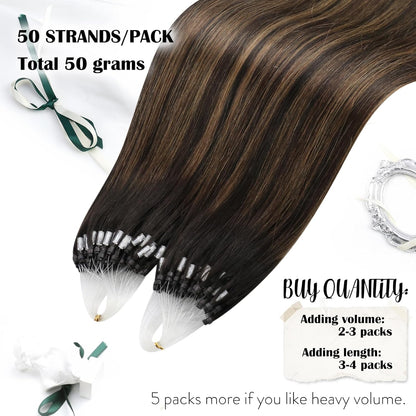 Ombre micro ring extensions dark brown to chestnut