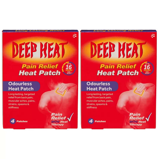 Deep Heat Pain Relief Heat Patch, 4-pack, for muscle and joint pain relief.