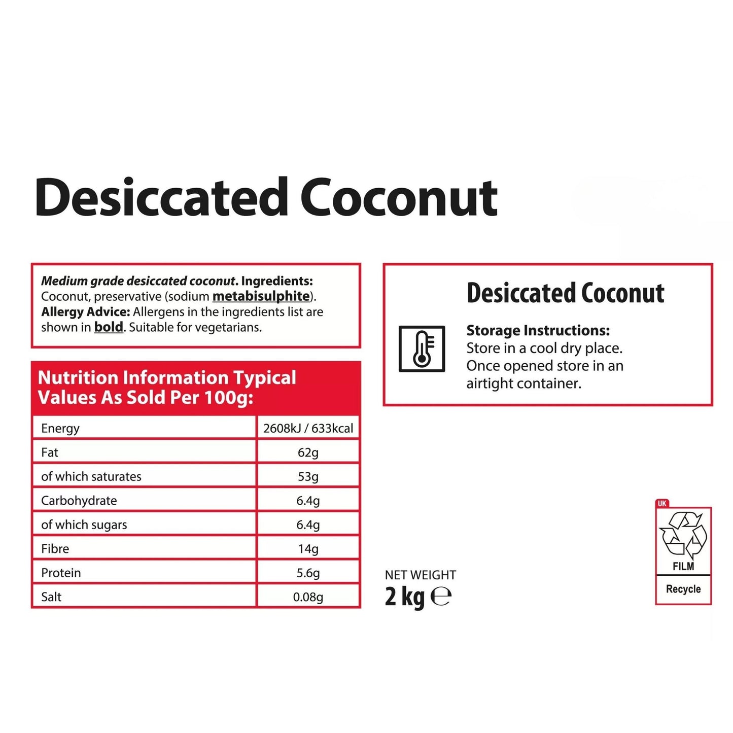 Dried coconut for baking recipes